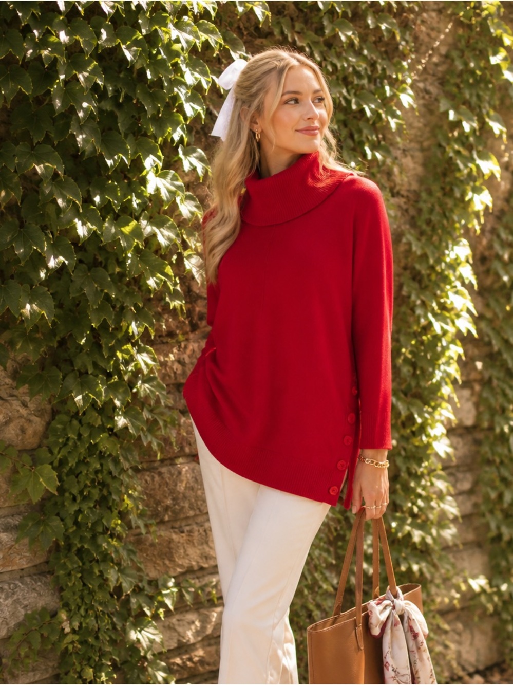 CYNTHIA ROWLEY Center Seam Red Cowl Neck Tunic Sweater, 2X